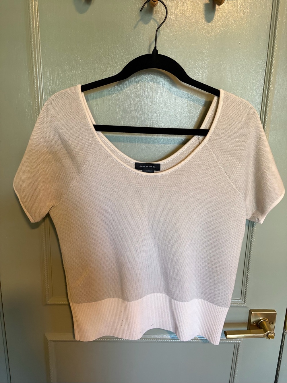 Club Monaco Cream Short-Sleeve Scoop Knit Top
